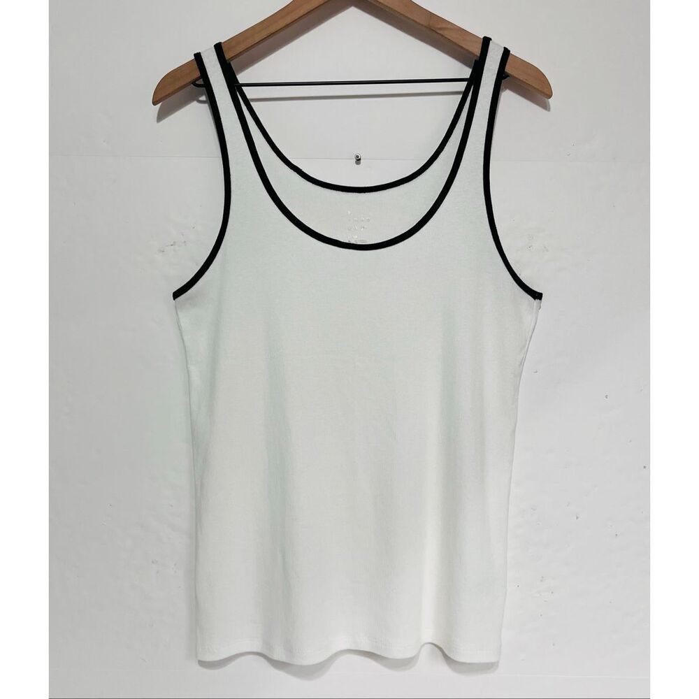 A New Day White With Black Trim Tank Top Size L